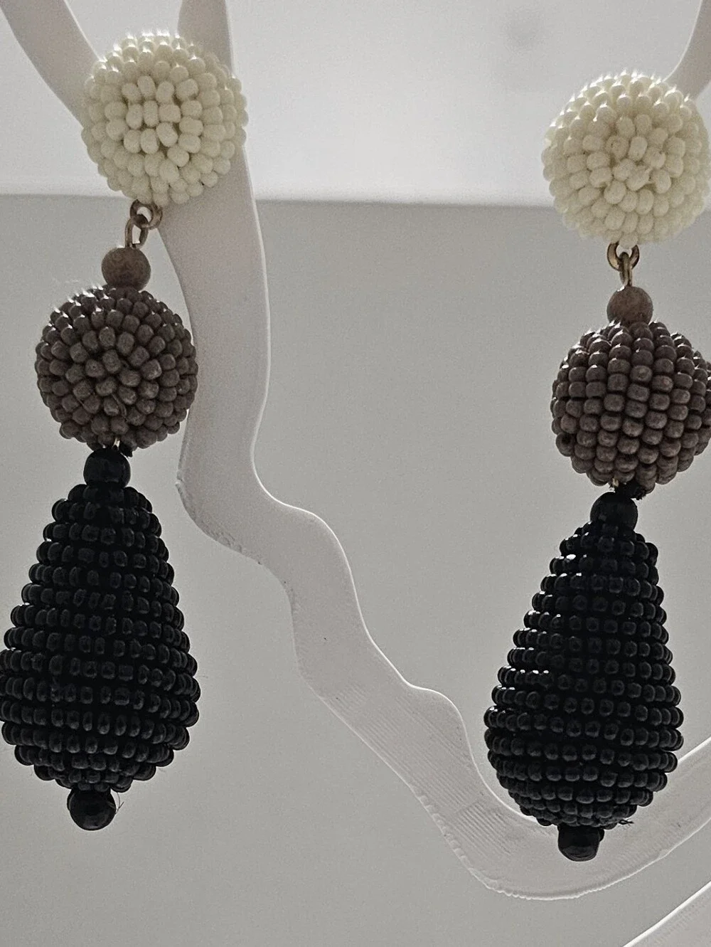 Chico's Triple Beaded Drop Earrings in Cream, Brown & Black